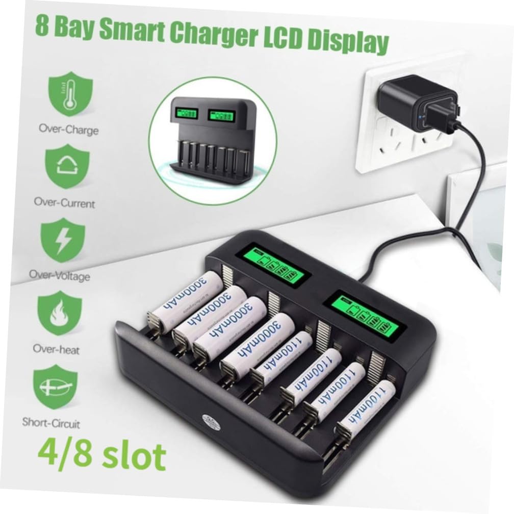 Cargador De Batería Inteligente USB De Ranuras para AA y AAA Pantalla Digital LCD Cargador De Batería AA y AAA para Uso Doméstico