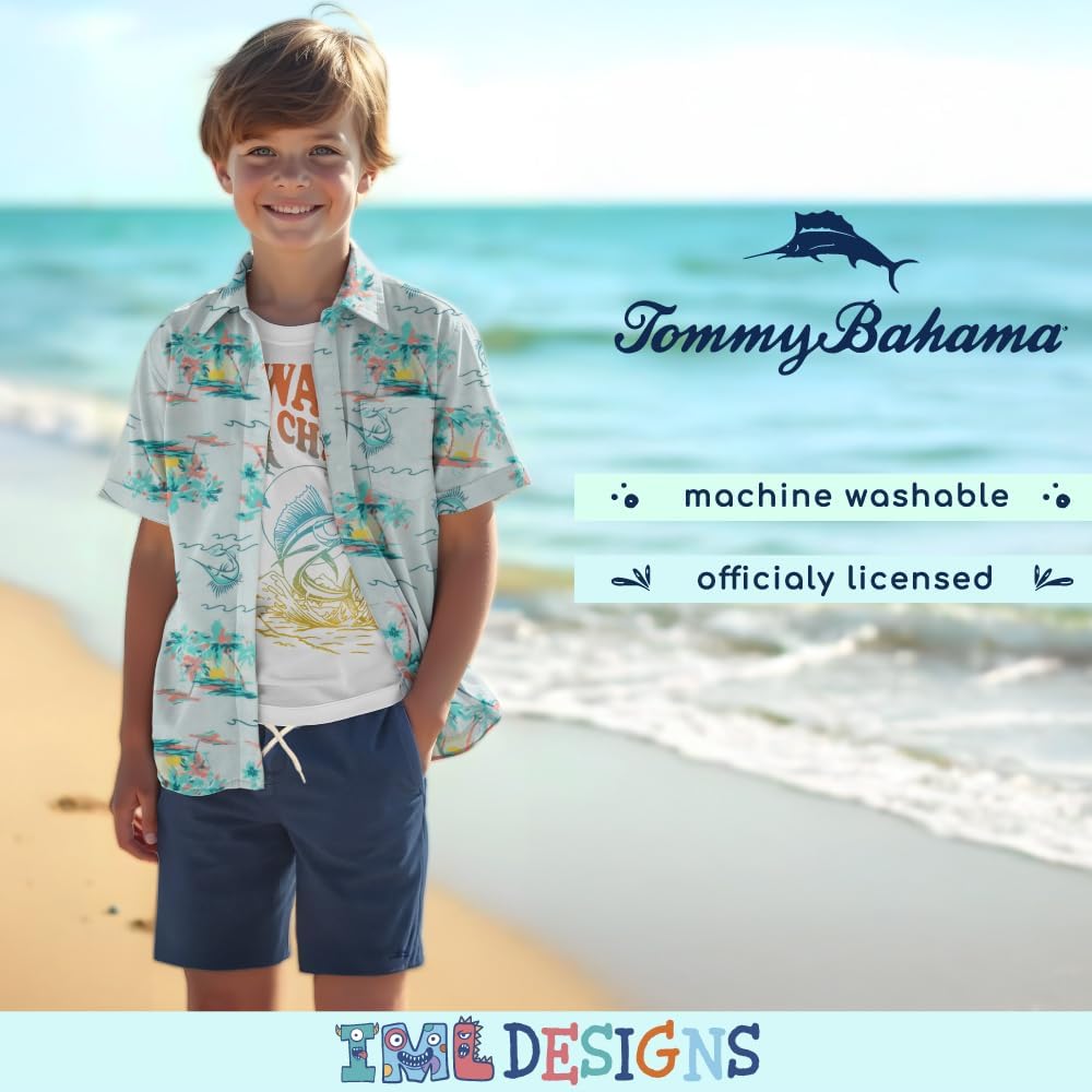 Tommy Bahama Boys Hawaiian Button Down Short-Sleeved Shirt, Graphic T-Shirt & Shorts Set, 3-Piece Summer Outfit for Kids