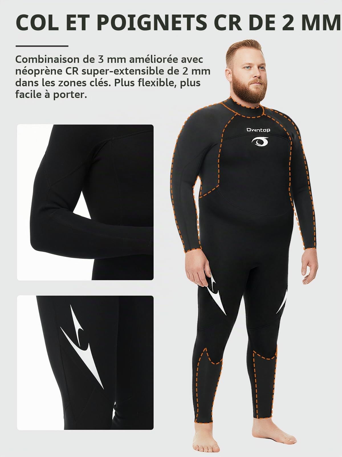 Owntop Combinaison de plongée thermique en néoprène de 3/2 mm avec fermeture éclair dans le dos pour homme et femme, pour plongée en eau froide et surf