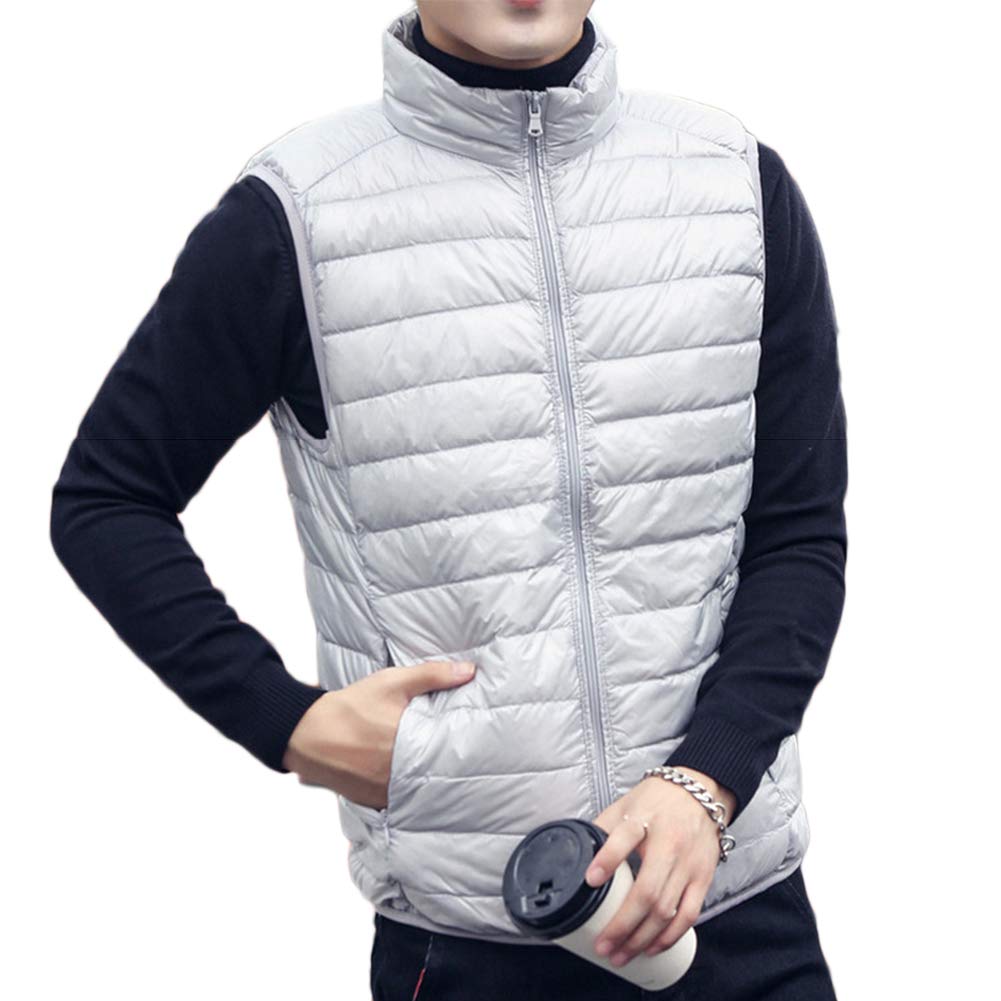 Mens Down Puffer Gilet Vest Ultralight Quilted Waistcoats Sleeveless Winter Coats Silver M