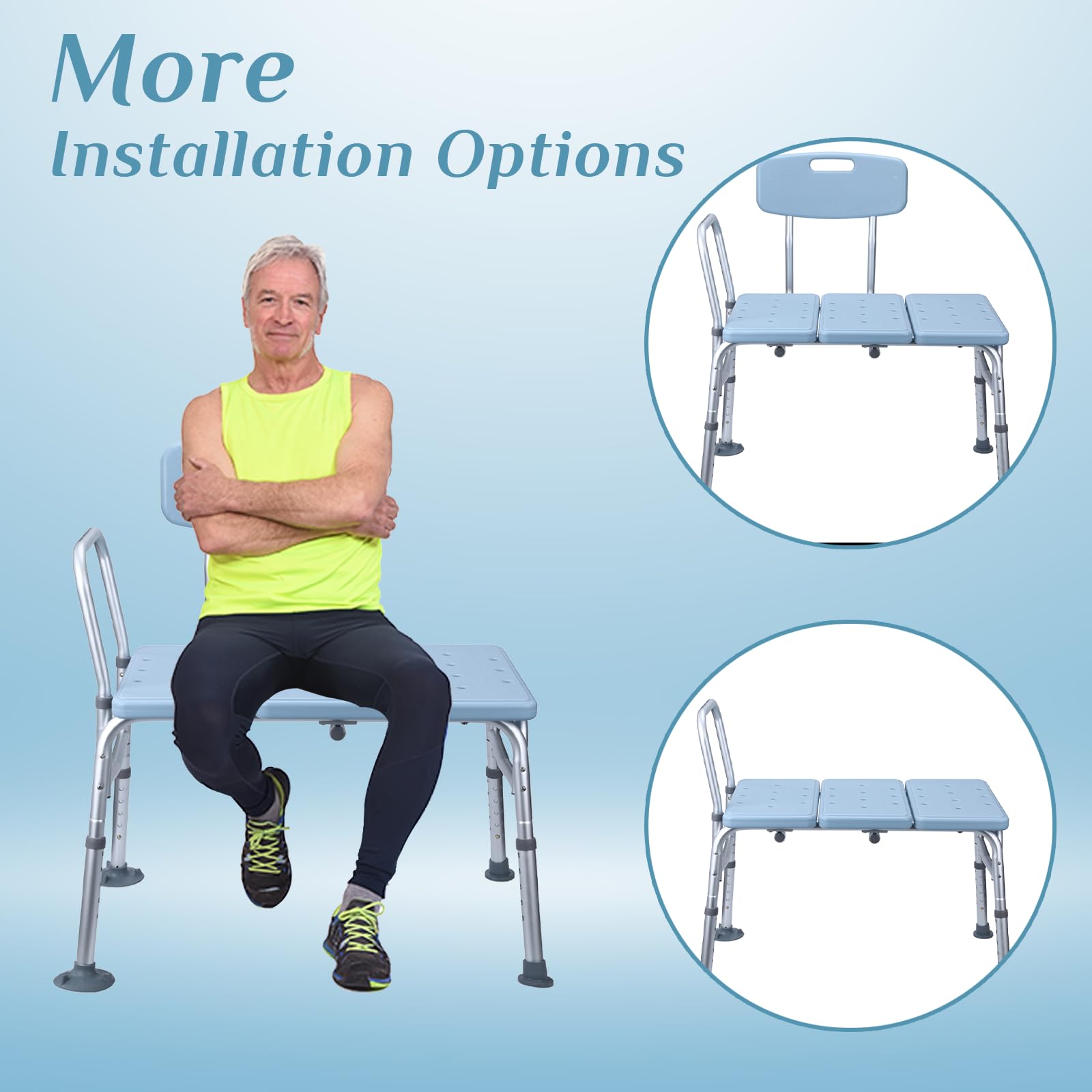 Winado Banco de transferencia para bañera con respaldo y reposabrazos, soporta hasta 330 libras, silla de baño de aleación de aluminio, color azul