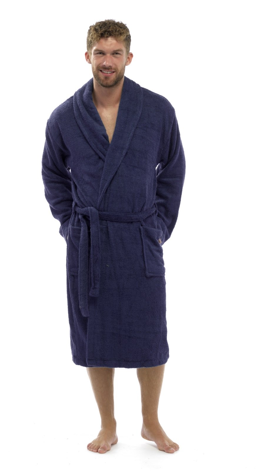 Strong Souls Mens Pure 100% Cotton Luxury Towelling Bath Robes Navy M
