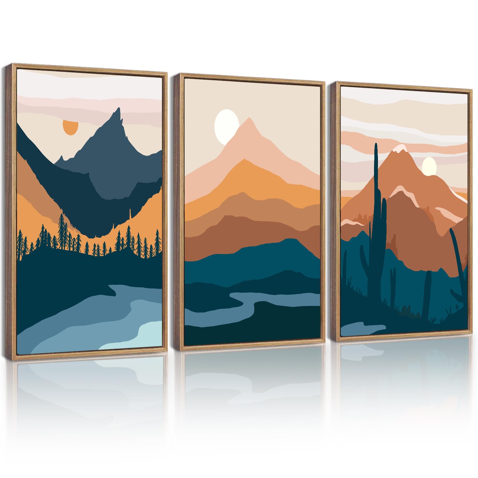 KUVIOKE Boho Landscape Wall Art Set Watercolor Mountain Range Forest Nature Wilderness Farmhouse Rustic Modern Art Decorative for Living Room Bedroom