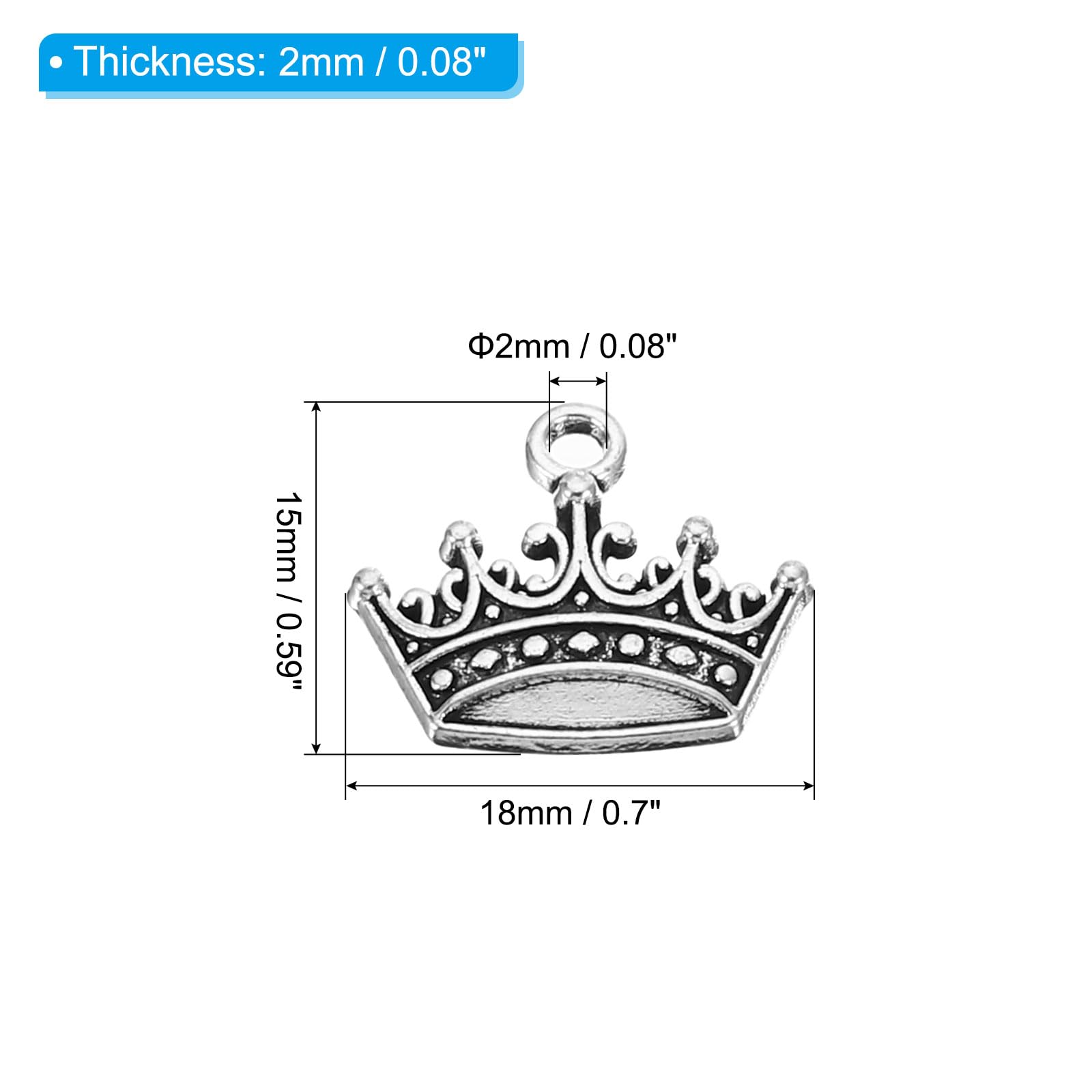 PATIKIL Crown Charm, 50Pcs Mini Crown Pendant Charm Bulk Metal Vintage Designer DIY for Making s s Wedding Crafts Queen Silver - Image 2