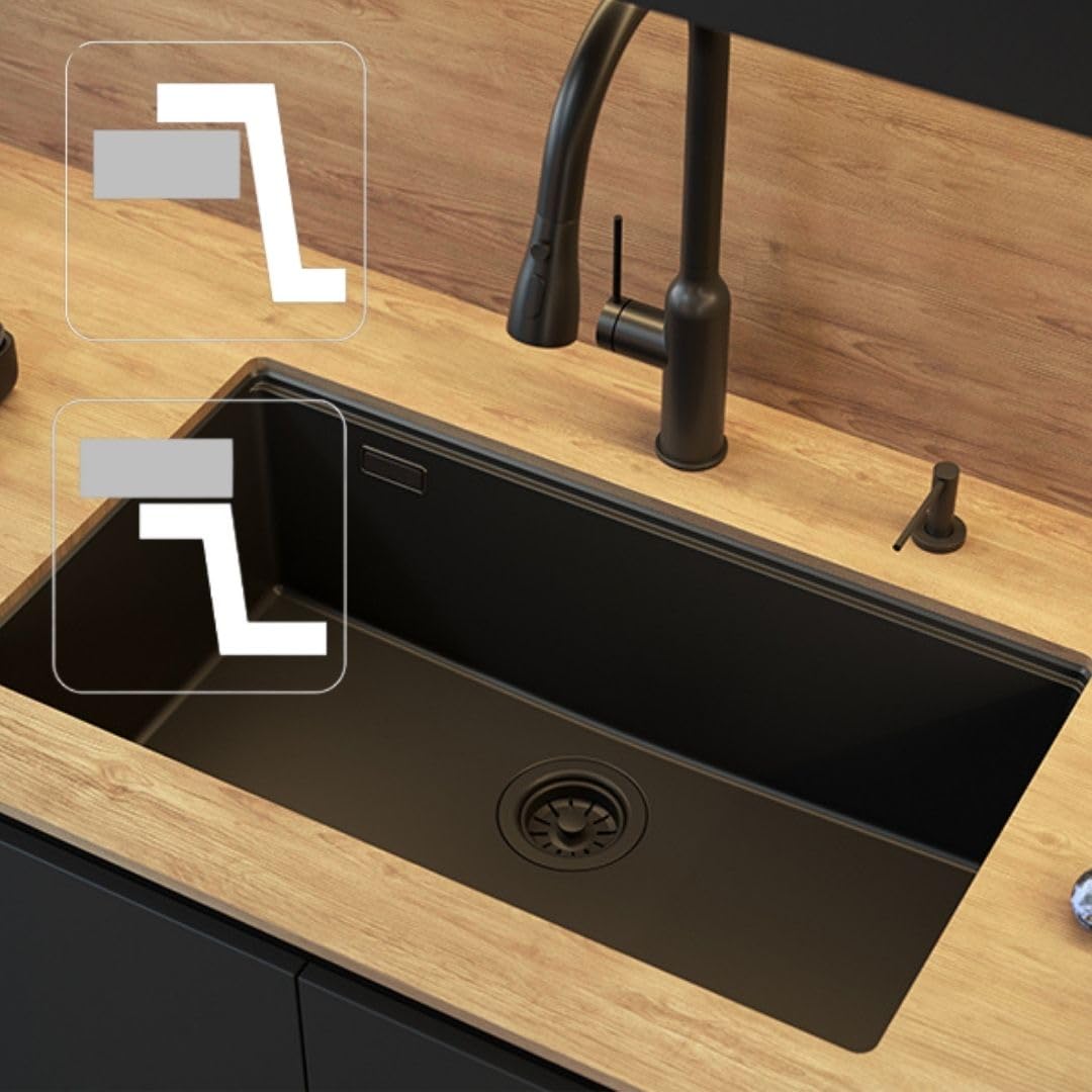 QUADRON Fregadero de un seno Fregadero de granito cocina | tamaño 70 x 37 x 23,5 cm Color: Topo suave y acero | Fregadero LOGAN 110 | Fregadero bajo encimera Base de armario a partir de 80 cm