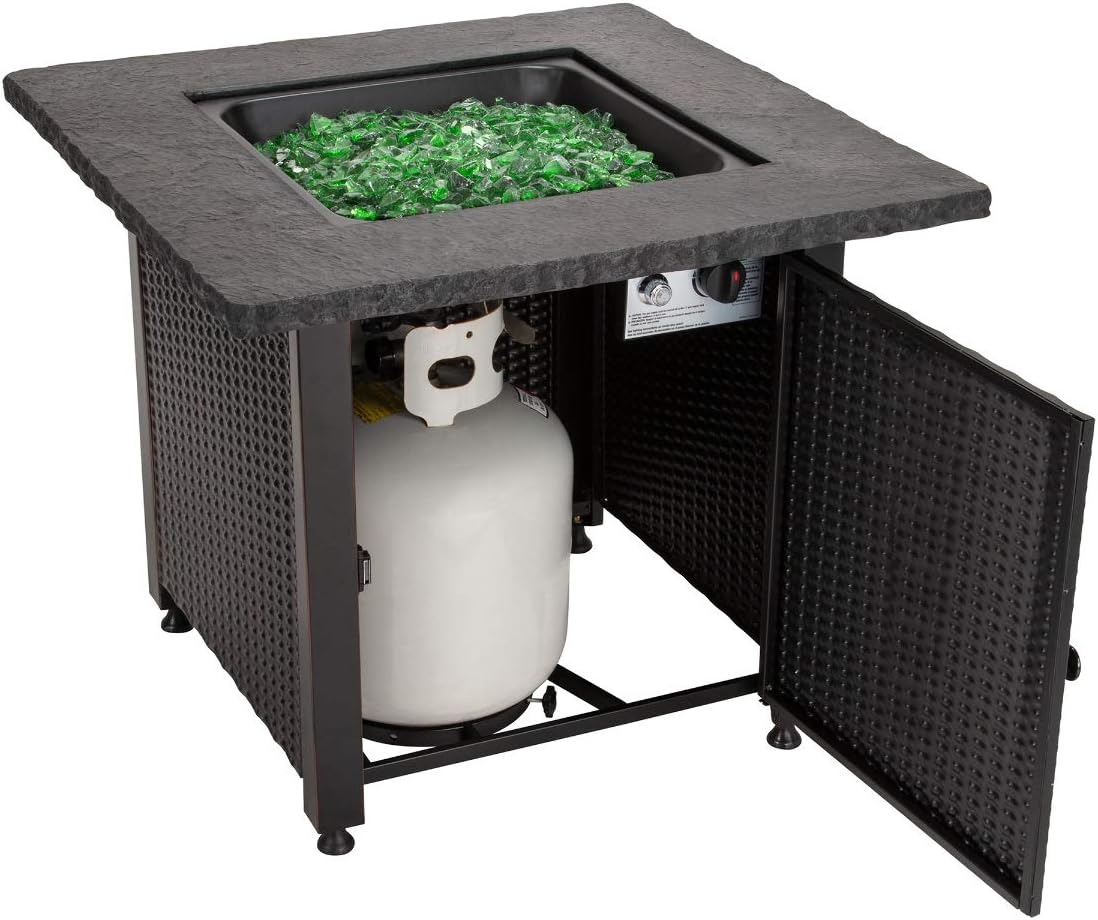 Endless Summer 30" Outdoor Propane Gas Rock Top Fire Pit (Green Fire Glass)