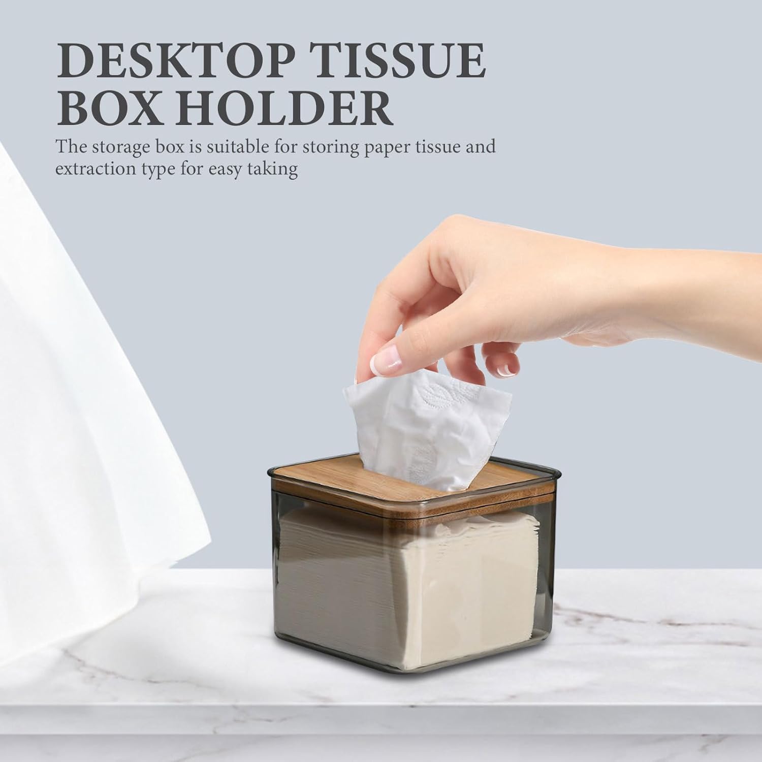 Beavorty Napkin Box Tissue Cube Cover with Bamboo Lid Clear Pet Material for Car Desktop Paper Tissue Holder Compact Size 4.52X4.52X3.54In