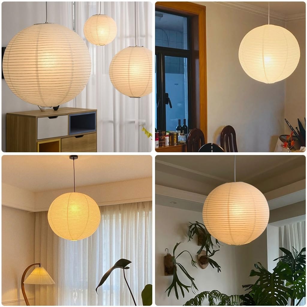 Lampada A Sospensione In Carta Pergamena Stile Giapponese Wabi-Sabi - Lampadario Piatto Sferico In Ferro Per Soggiorno, Camera Da Letto E Studio Minimalista(60cm)