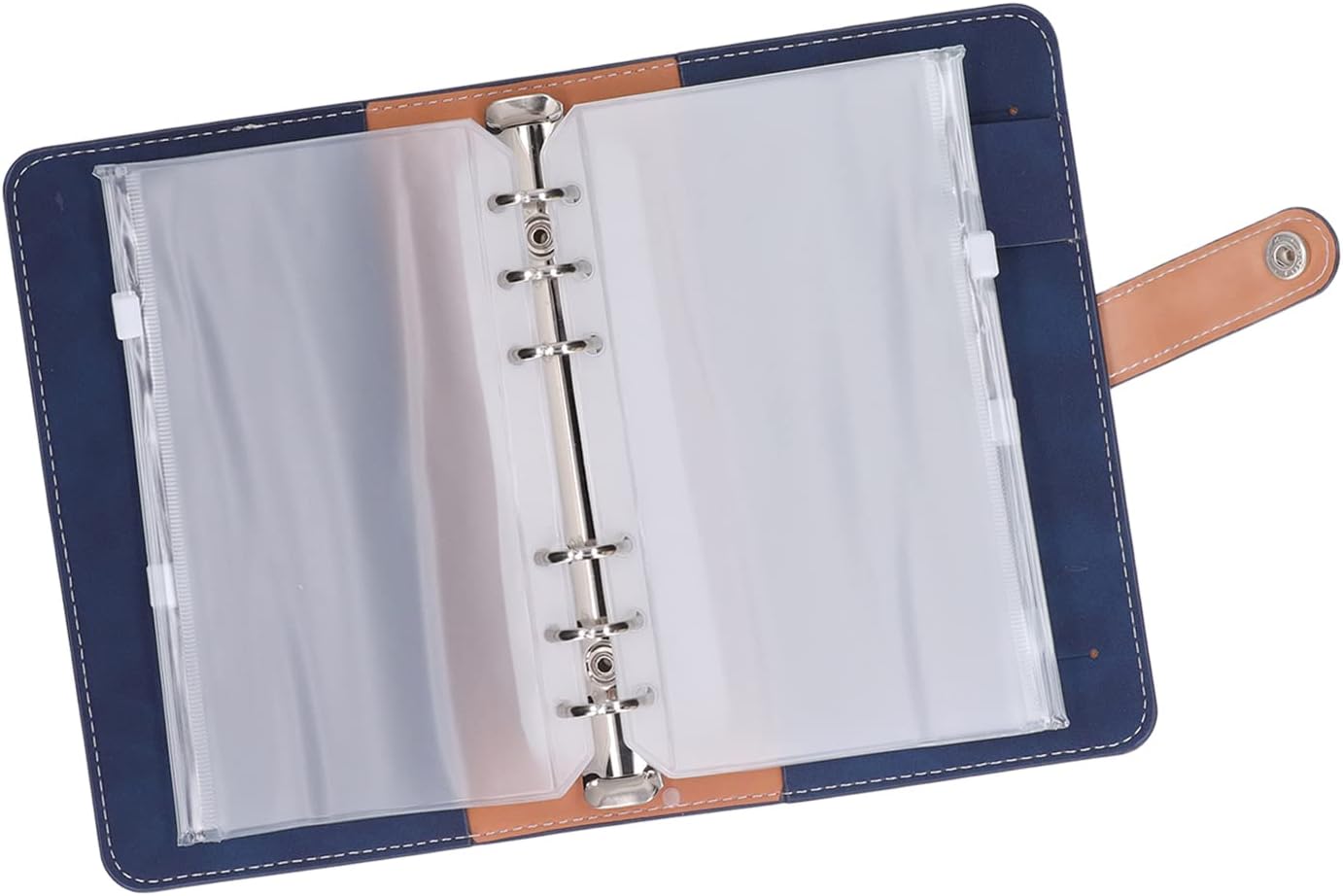 Yctze Cash A6 Portable PU Leather Budget Cash Envelopes A6 Money Saving, Small Refillable Planner Cover with 12 Clear Zip Pockets and Labels for Cash Budgeting and Saving (Blue)