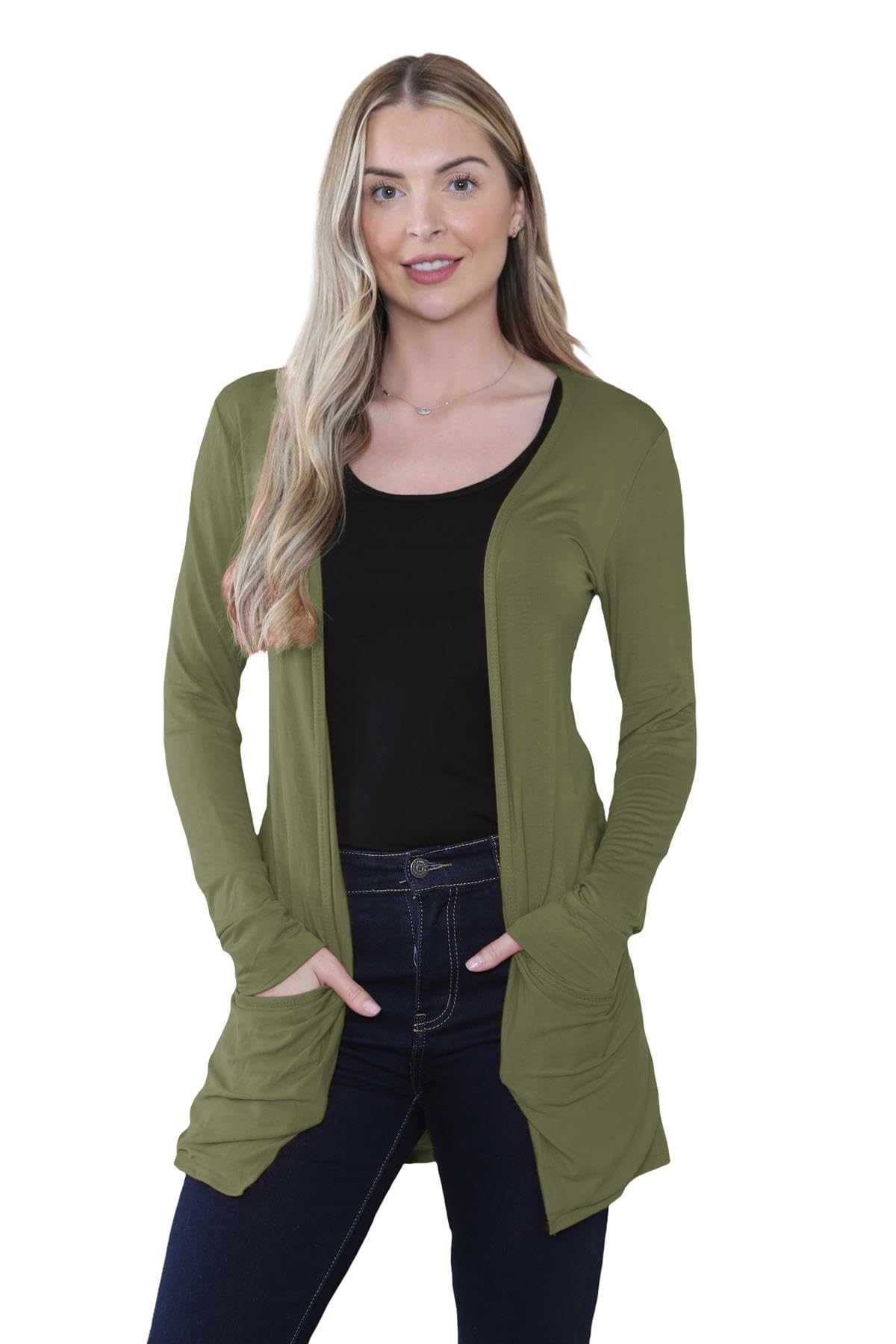 janisramone® Women's Cardigans Stylish And Versatile Open Front Boyfriend Cardigans For Women UK, Perfect Long Sleeve Ladies Cardigan with Drop Pockets For Layering Over Summer Dresses