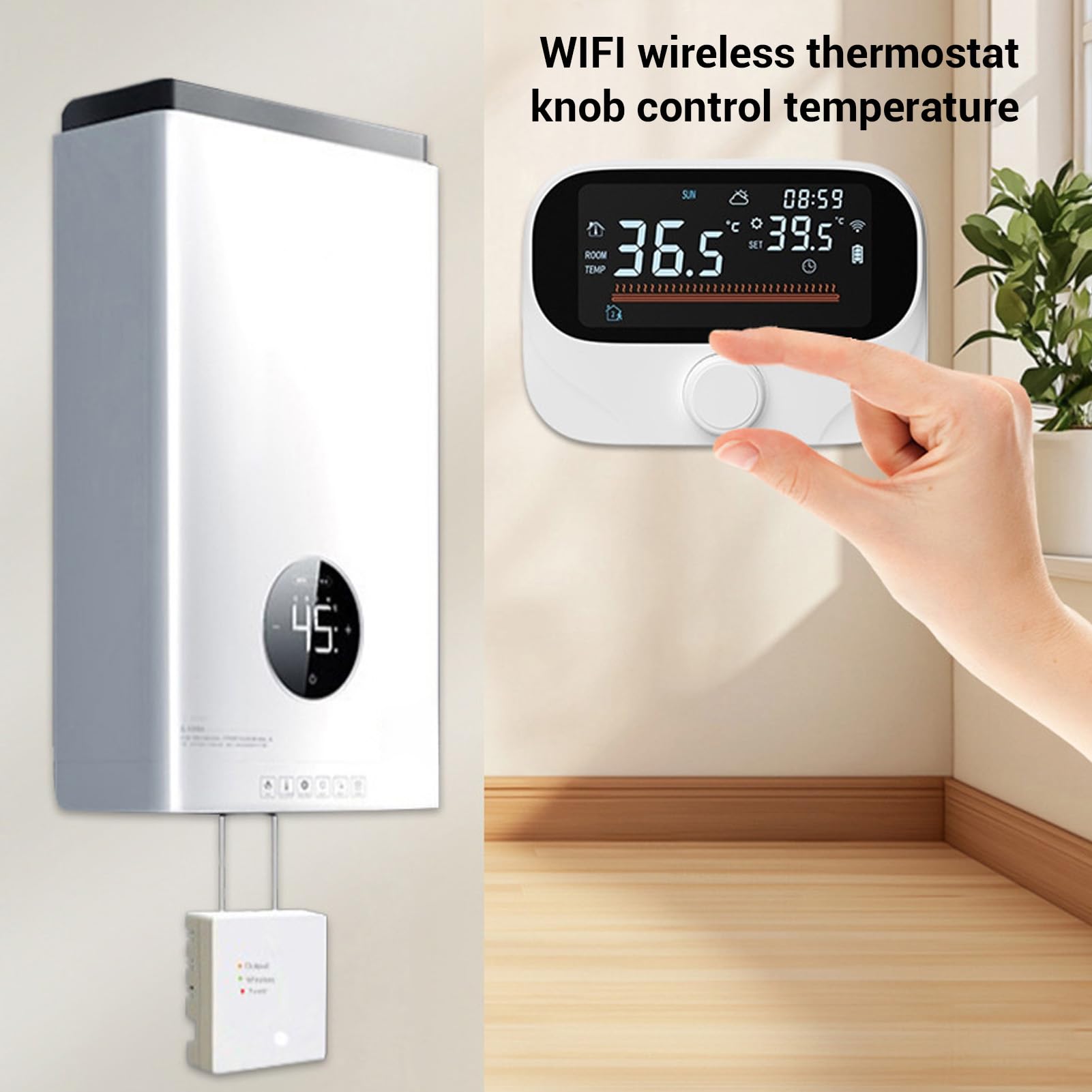 Oumefar WiFi Termostat Bojlera Termostat Pokojowy Sterownik Temperatury Programowalny Inteligentny Czas Pokrętło Obrotowe Wyświetlacz Pogody Pamięć Wyłączenia Zasilania z Odbiornikiem