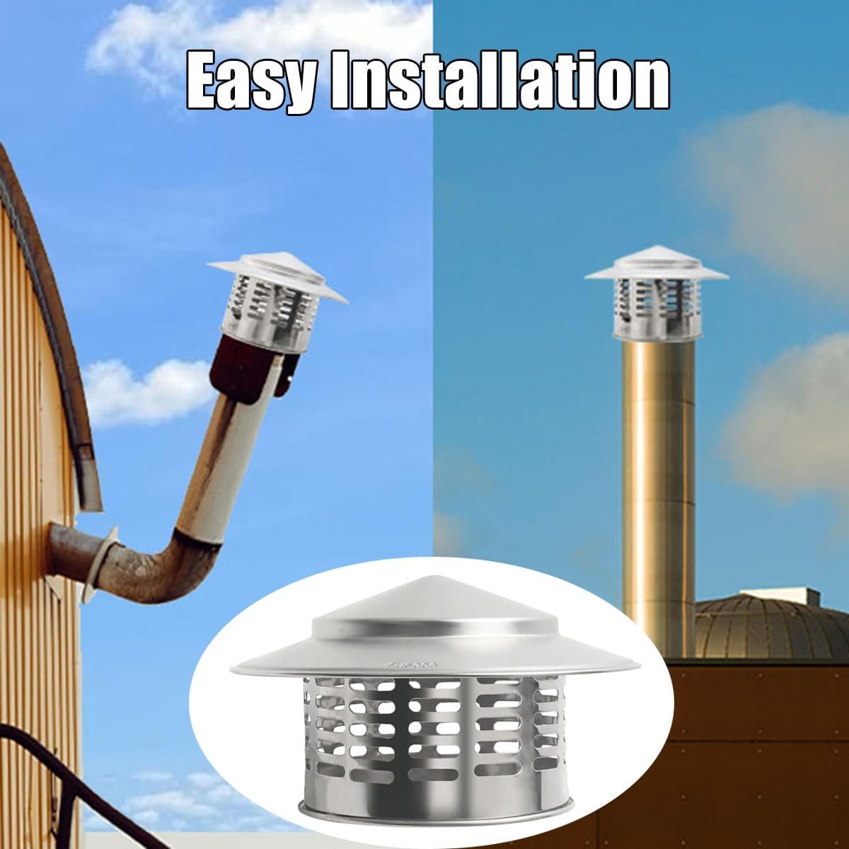 Stainless Steel Rainproof Chimney Cap, Roof Rain Wood Stove Pipe Cover， Guard Outside Topper, Rain Cap for All-Round Chimney, for Exterior Fireplace Flue Furnace Vent(300mm/11.8in)