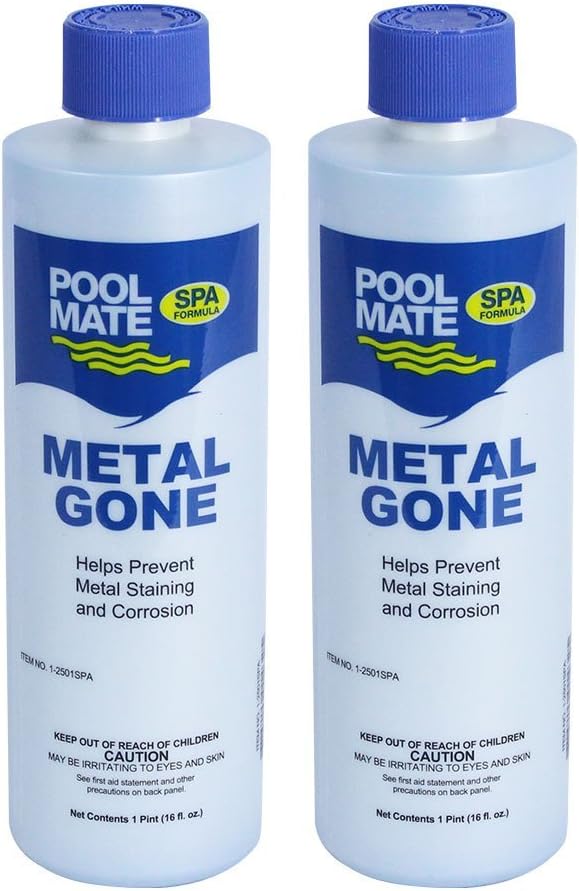 Pool Mate 1-Pint 2-Pack Metal Gone for Hot Tubs, Prevents Metal Staining, Made in USA