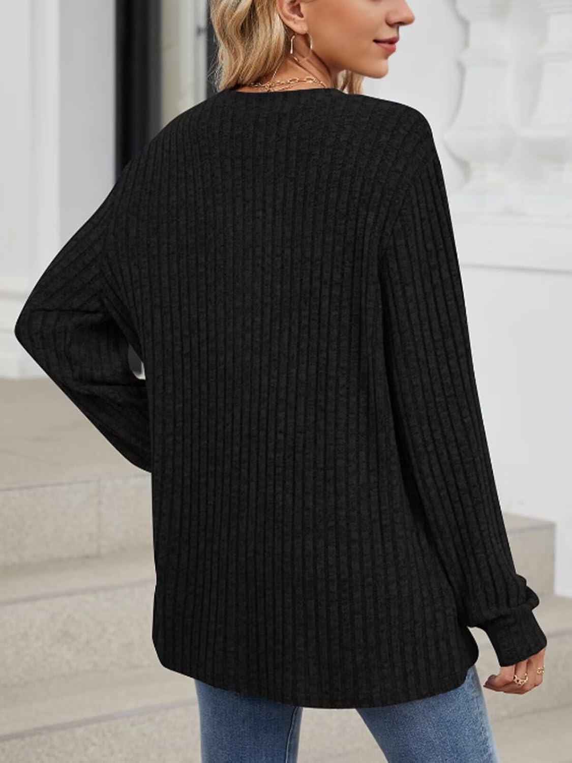V Neck Sweaters for Women Long Sleeve Tunic Tops Knitted Casual Loose Pullover Sweaters - Image 5