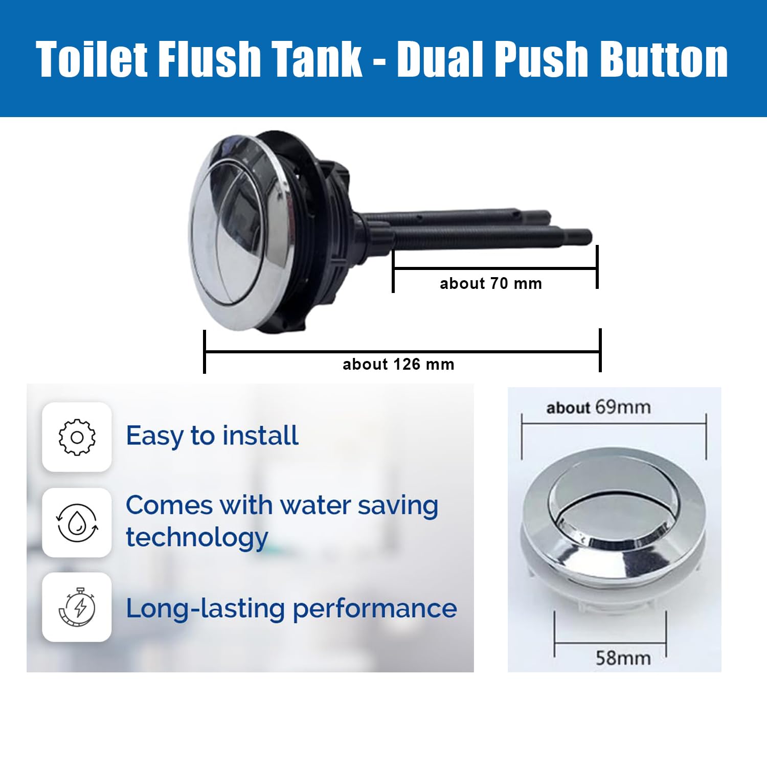 Divisha Toilet flush button | Commode flush tank push button | Round 58mm/2.3" Flush Tank Lever (2)