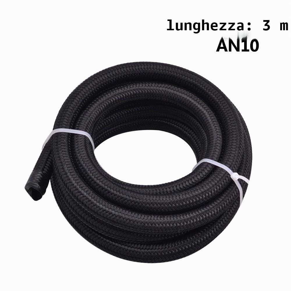 Tubo intrecciato in nylon e acciaio inossidabile AN10 10 AN da 3 metri + kit adattatore per raccordi per estremità tubo AN10 di tubo olio/carburante/acqua