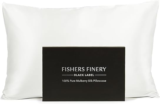 Fishers Finery 30mm 100% Pure Mulberry Silk Pillowcase, Quality Tested White, Standard