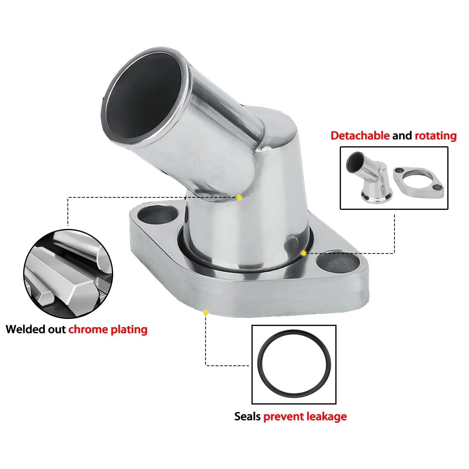 Termostatos del motor Carcasa de termostato cuello agua de 45 grados compatible con Chevy SBC BBC 283 302 305 327 350 400 396 427 454 502 con tornillos y anillo de sellado Refrigerantes Del Motor