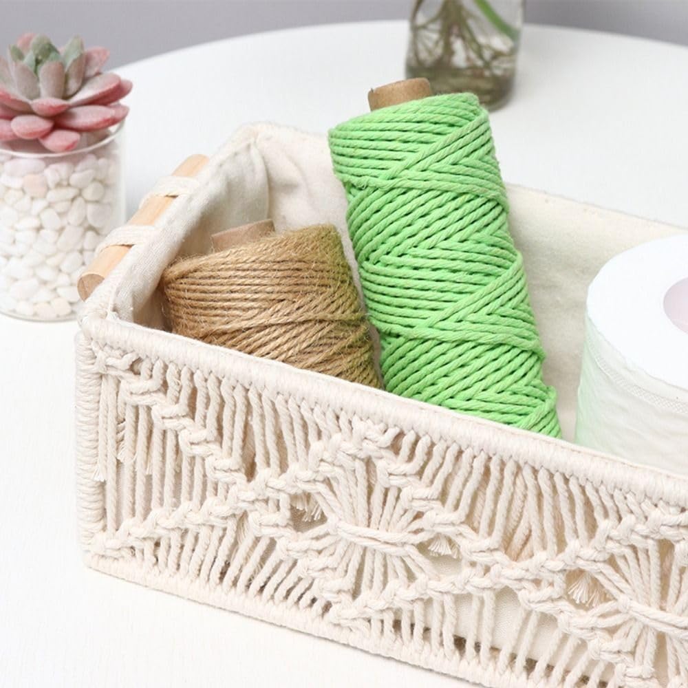 Cesta de almacenamiento de cuerda de algodón hecha a mano, cesta de almacenamiento tejida para sala de estar