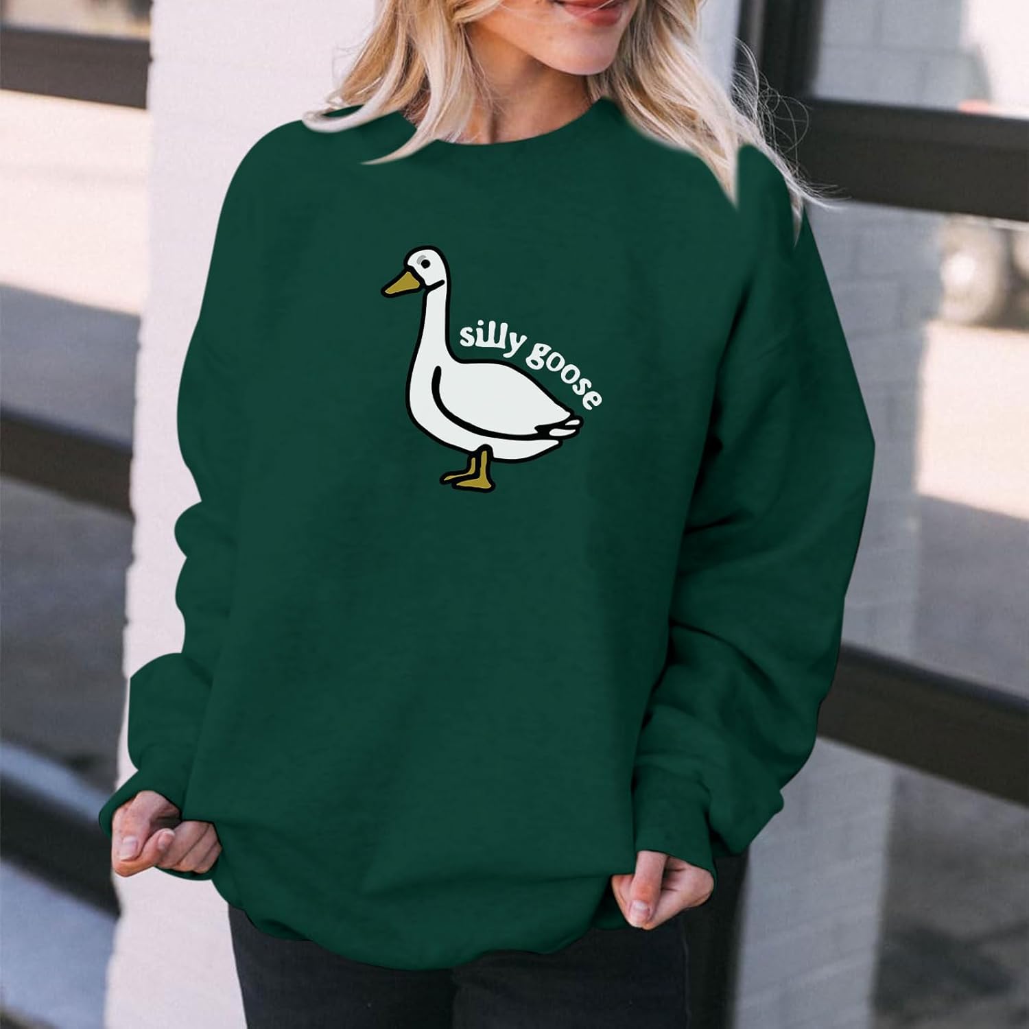 Cute Silly Goose Sweatshirt for Women Teen Girls Duck Letter Graphic Crewneck Long Sleeve Shirt Hoodie Pullover Tops - Image 5