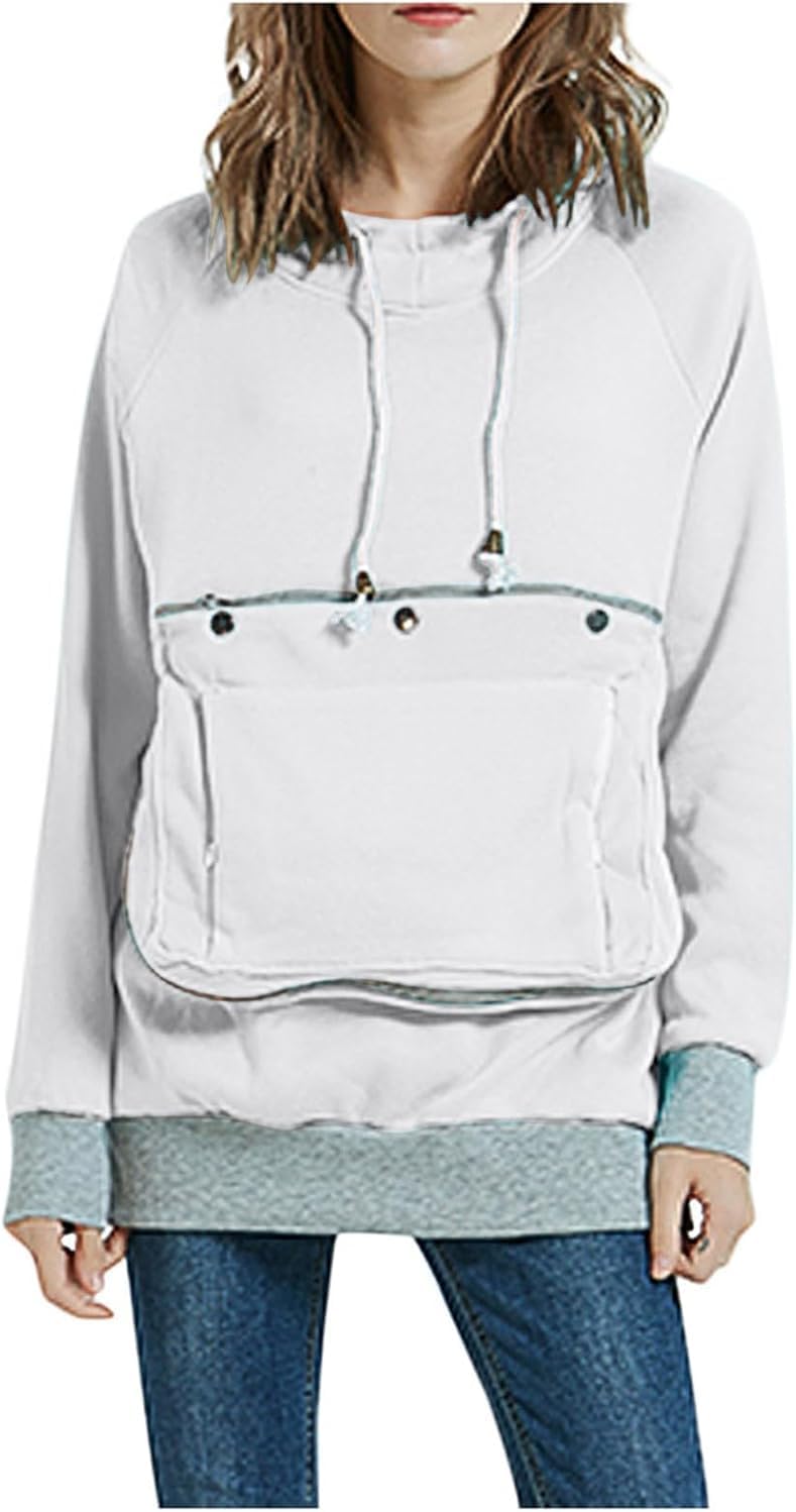 Sac De Transport Pour Femme Avec Poche Kangourou - Sweat à Capuche Décontracté Grande Taille Chaud Et Confortable Pour Chat Et Chien - Pull à Manches Longues Pour L'automne Et L'hiver, Blanc