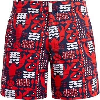 Mens Stretch Flat Belt Swim Trunks Graphic Lobsters