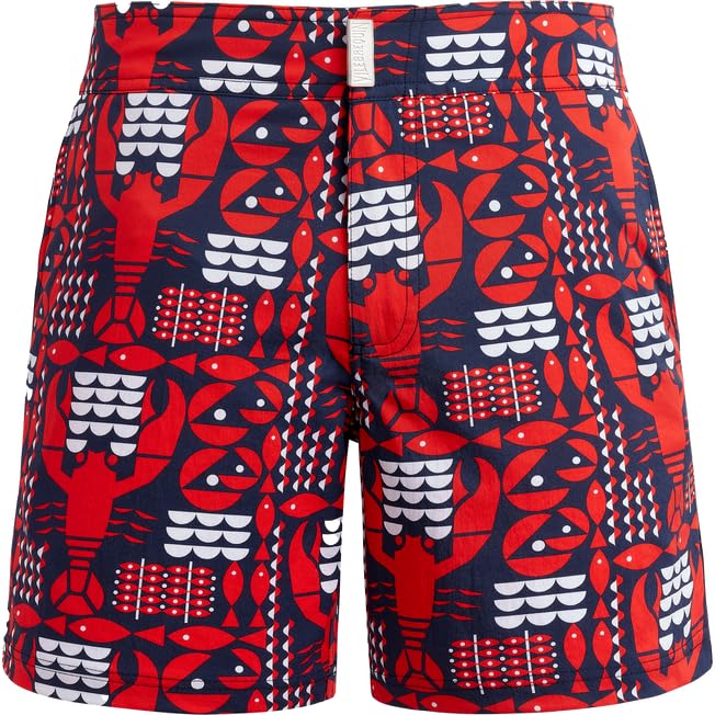 Men's Stretch Flat Belt Swim Trunks Graphic Lobsters