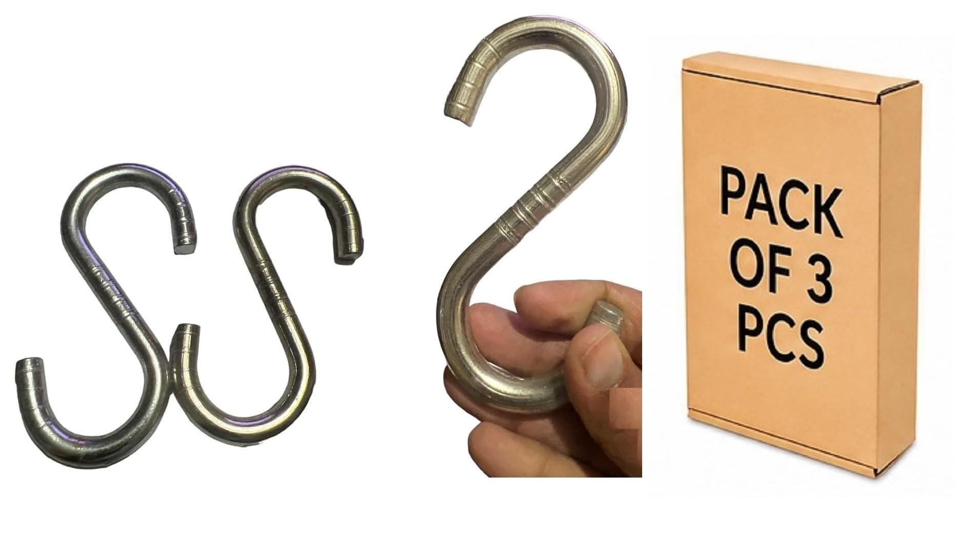 Q1 Beads 3 Pack 4.5" inch Metal Heavy Duty 9 mm S Hooks for Hanging Swing, Fan, Hanging in Workshop, 200 kgs Load Cap (4.5 inch, Chrome)-picture-4