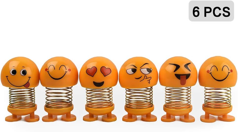 ELVES Smiley Face Bounce Doll -6pcs Mini Cute Shaking Head Doll Car Accessories Indoor Dashboard Decoration Decompression Toy for Adult Child
