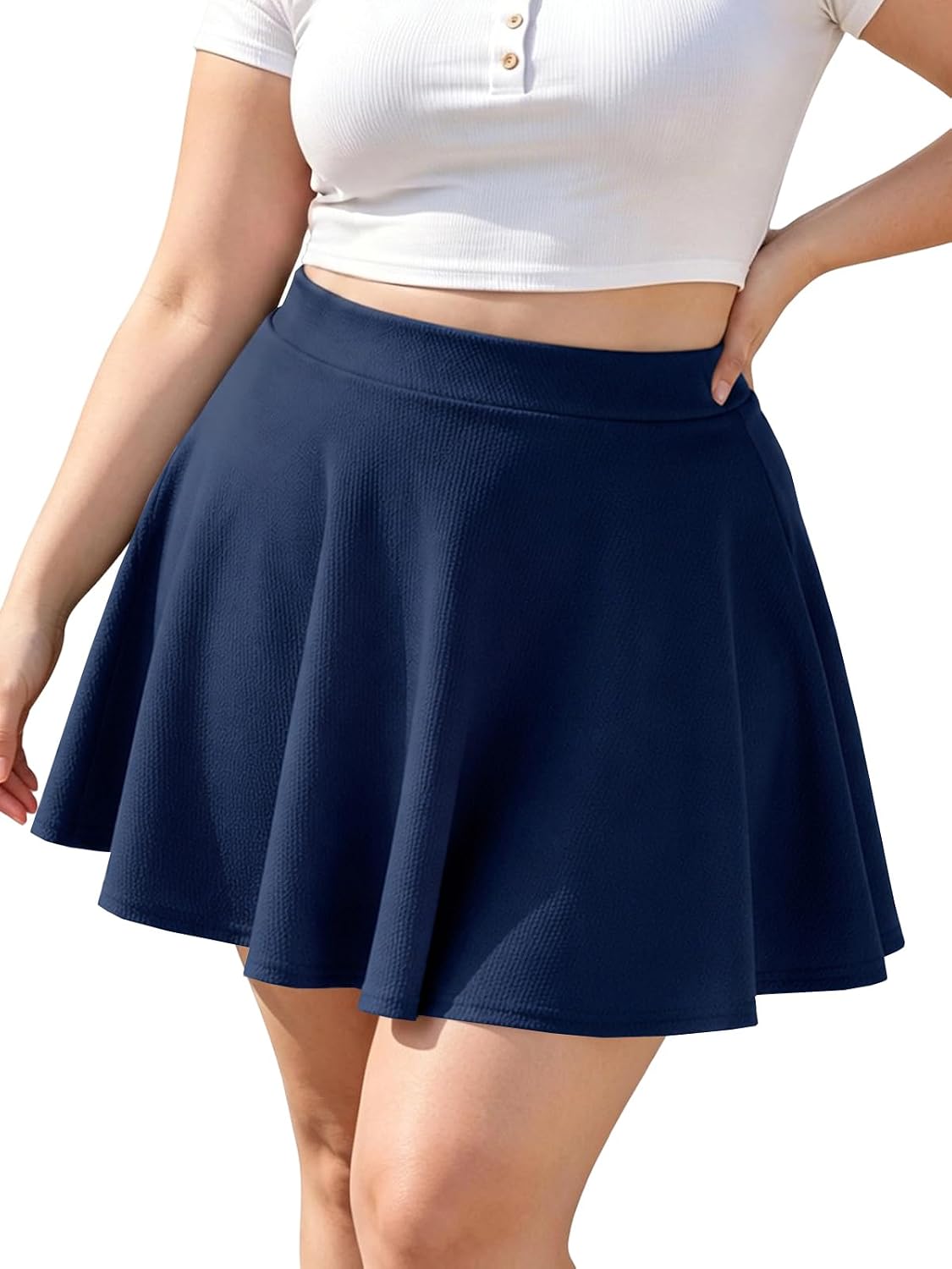 Moon Wood Plus Size Skater Skirt for Women Stretchy Flared Casual High Waisted Mini Skirt for Daily Theme Parks