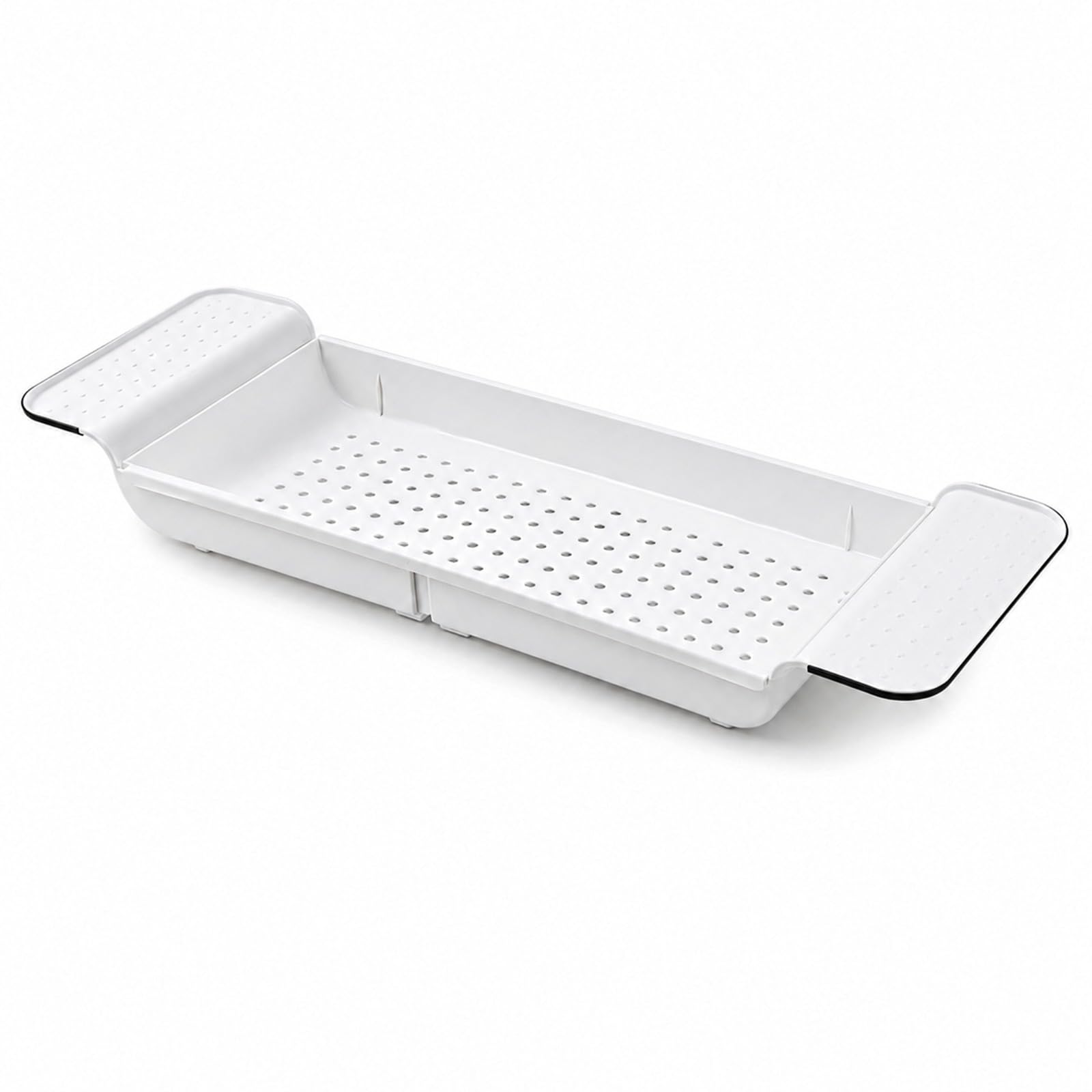 Extendable Bath Rack Tray, Adjustable Bathtub Caddy Organiser, Plastic Bathroom Storage Shelf with Drainage Holes, Bath Bridge for Soap, Sponge, Shampoo & Bath Accessories, White, Expandable L55-80cm