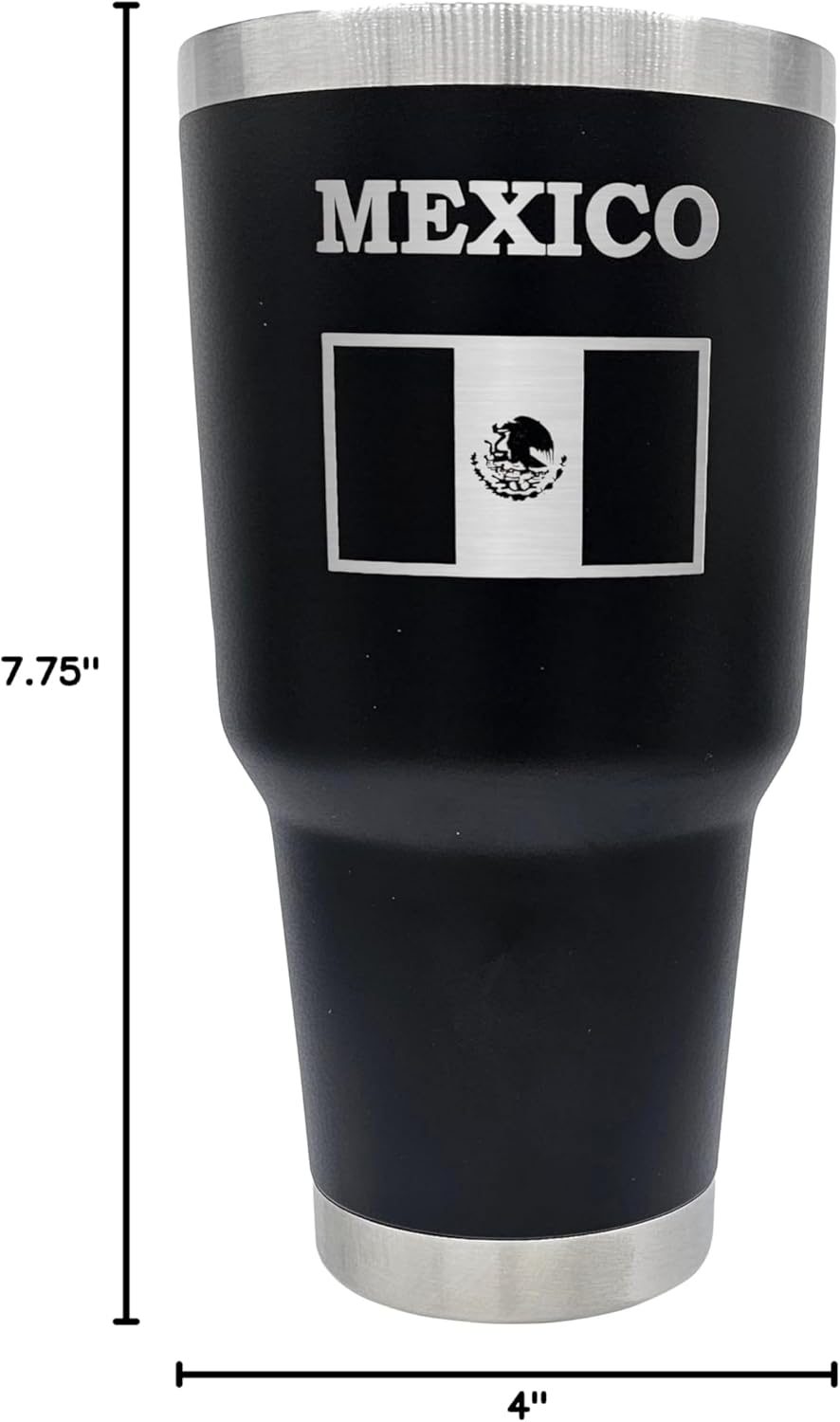 Palm City Products Premium 30 oz Mexico Engraved Black Tumbler with Slider Lid - Durable Insulated Mexican Flag Travel Coffee Mug - Ideal Gift for Dad, Travel, & Team Fans