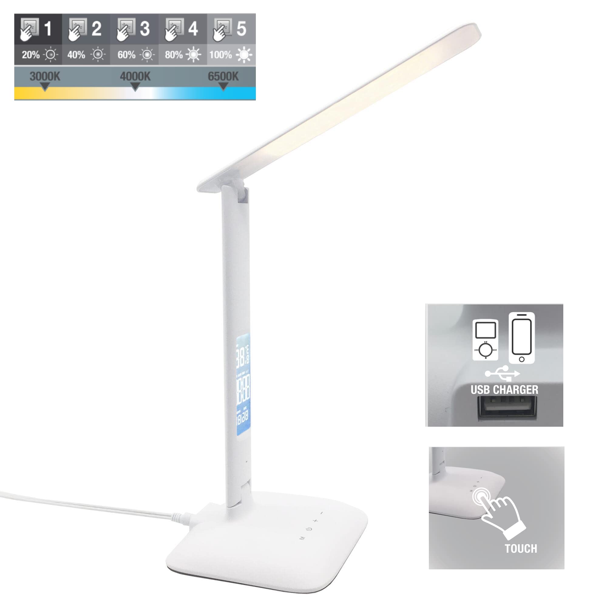 Lampada Da Scrivania LED Dimmerabile Con Collo Di Cigno Flessibile – 11 Livelli Di Luminosità, 5 Modalità Colore 2700K-6500K, 80 LED CRI≥95, USB, Timer, Per Ufficio E Studio