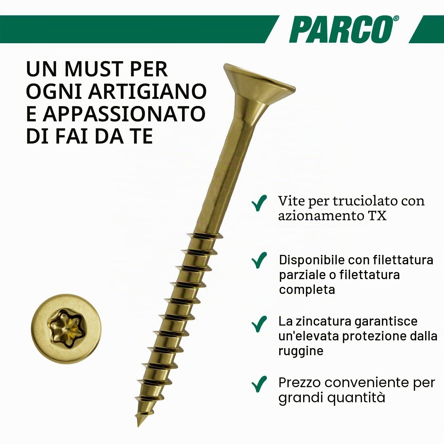 PARCO Set di viti per legno a testa svasata, 4900 pezzi, assortimento di viti TX di diverse dimensioni, 3 x 16 mm, 5 x 60 mm, assortimento di viti per legno, viti universali