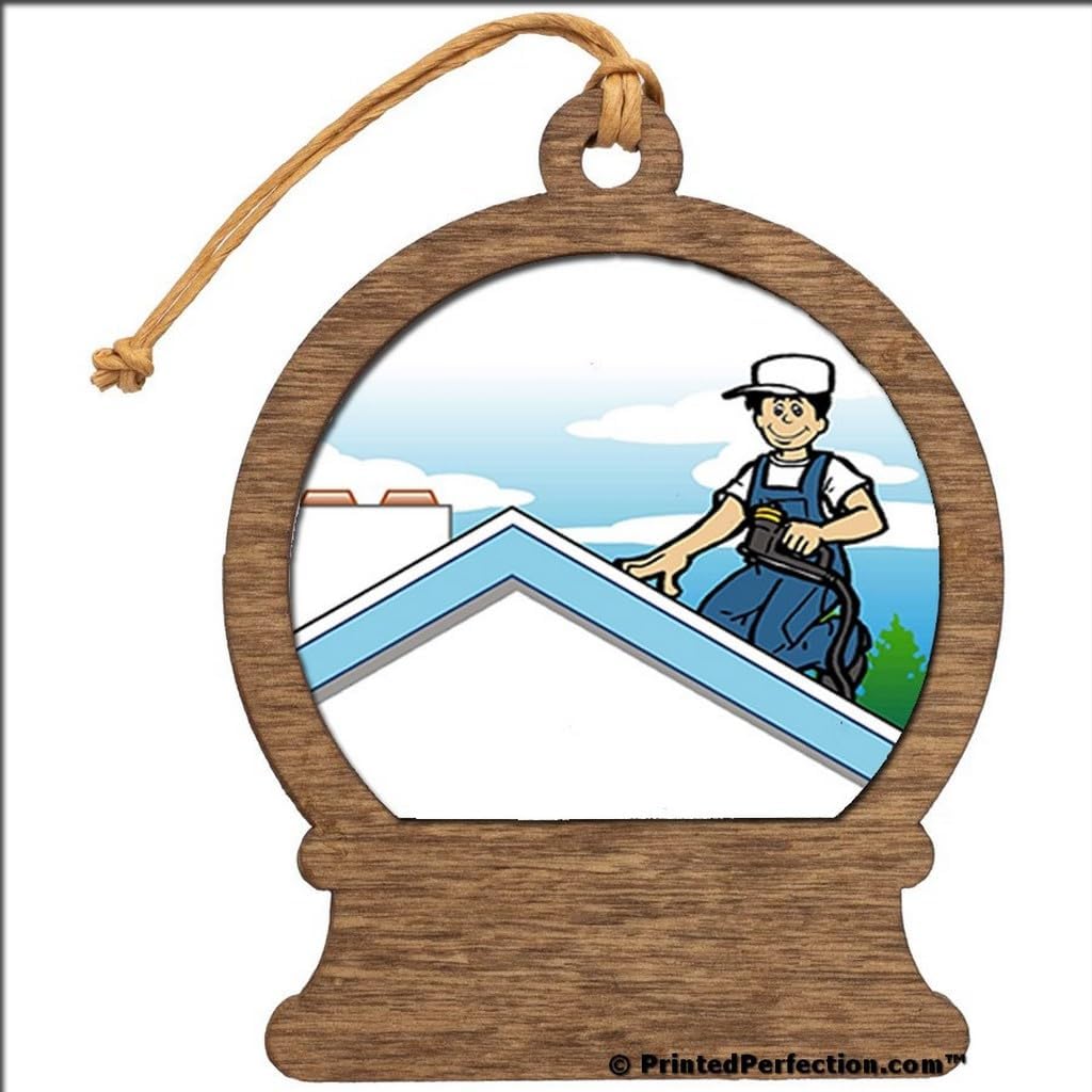 PrintedPerfection.com Personalized Roofer Male Wooden Snow Globe Shaped Christmas Ornament
