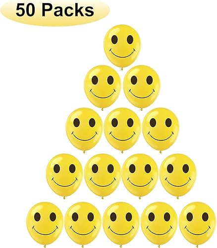 Miniatura 3 de Globos de fiesta para niños, paquete de 50 globos amarillos de cara sonriente de 12 pulgadas para fiestas de cumpleaños infantiles, baby shower,