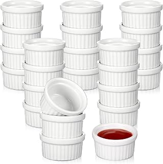 Amyhill 24 Pack 1oz Mini Ceramic Ramekins - Oven Safe Tiny Sauce Cups for Dips, Souffle, Desserts & Jams