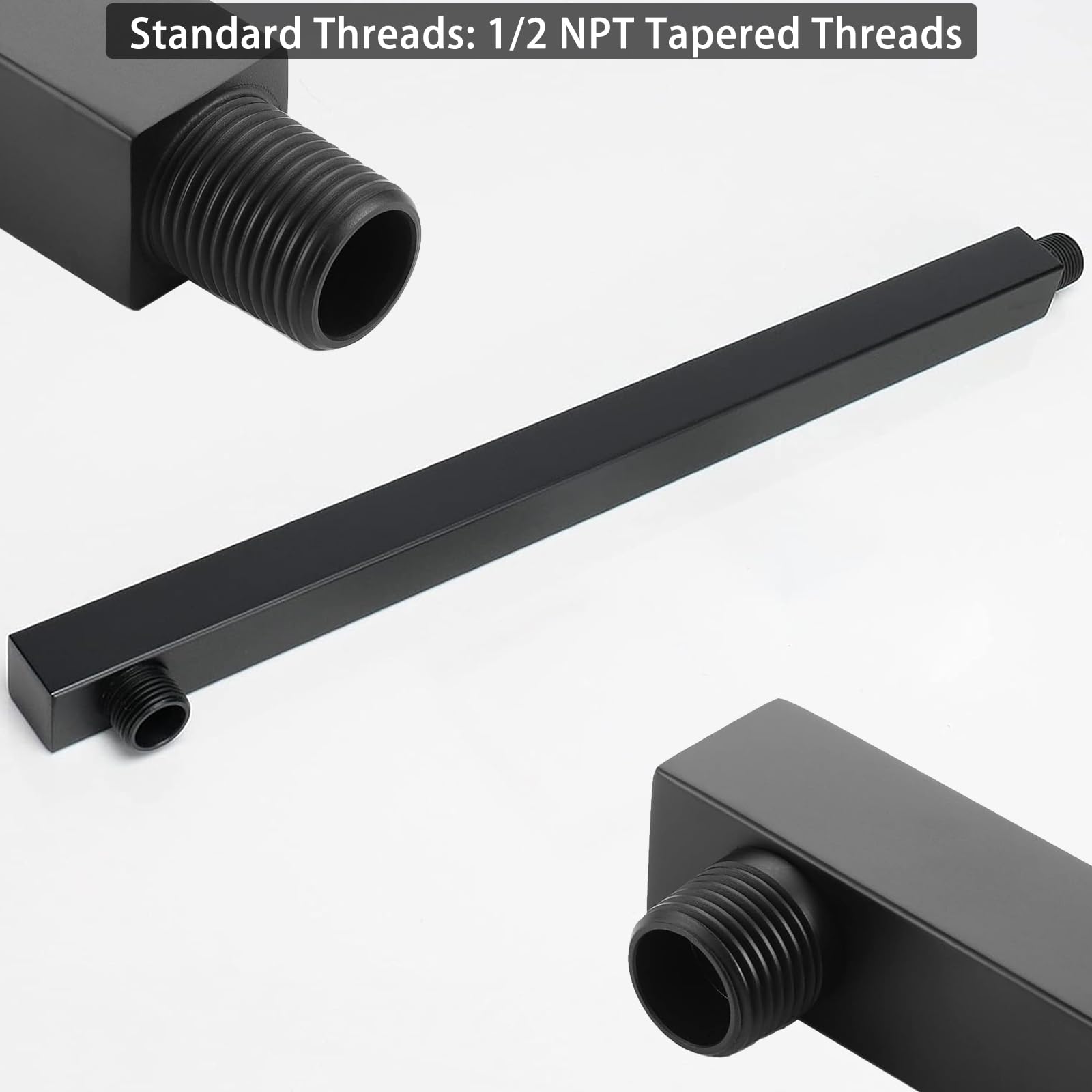 Katezon Square Shower Arm with Flange, Made of Solid Stainless Steel, 40 cm Shower Head Extension Extender Pipe Arm - Image 4