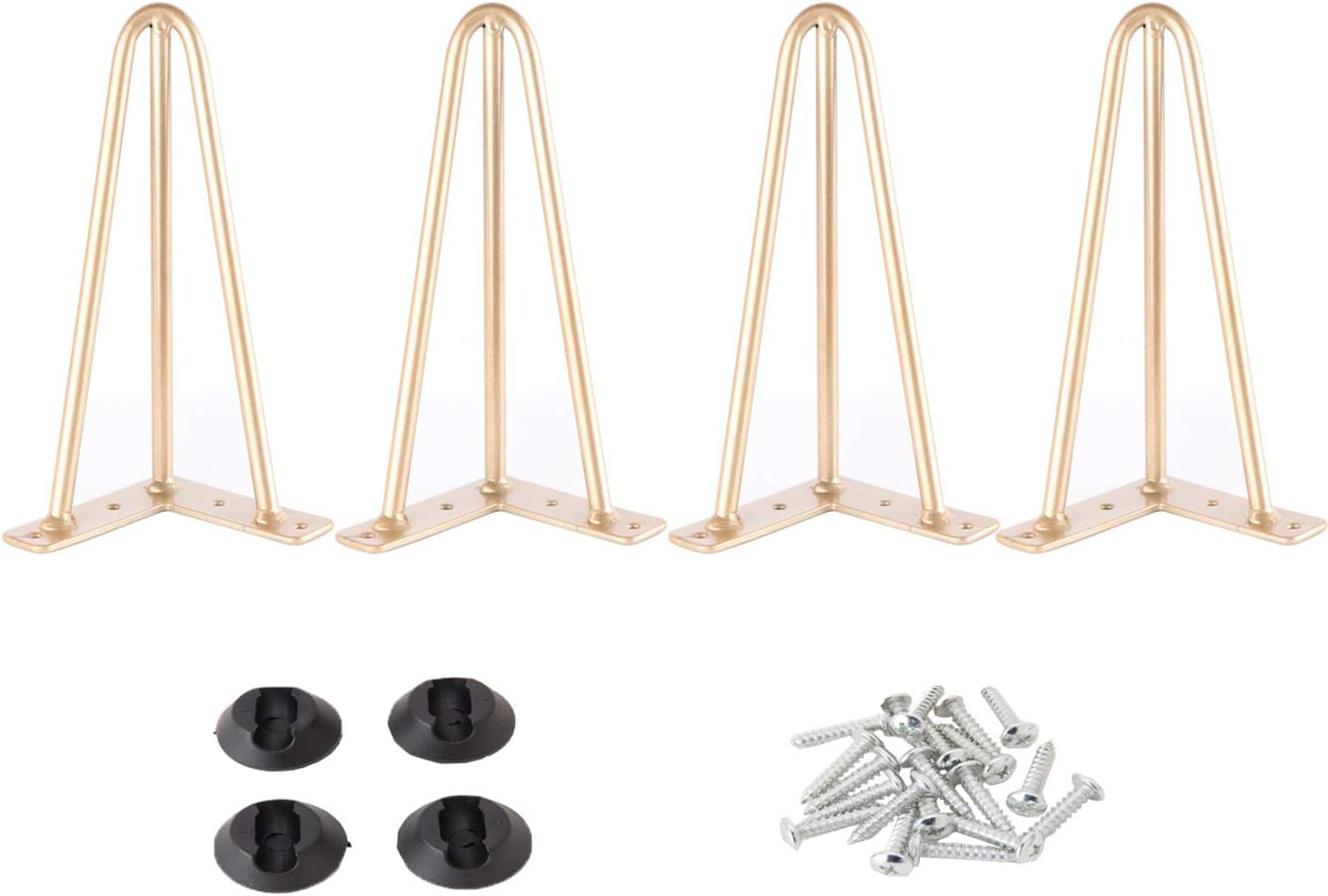 Osring Metal Hairpin Table Legs 10 Inch, Furniture Leg Gold with 3/8" Dia 3-Rod Design, Mid-Century Modern Hairpin Furniture Feet 4pcs with Floor Protectors for Coffee Table and TV Stand