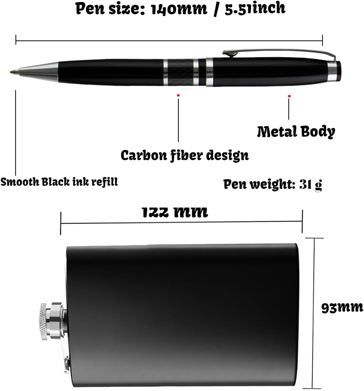Yastar Custom Ballpoint Pen with a Custom Flagon, Business Gift set with Pen Box Quality Pens Metal Body - Engrave with Names Message on the Pen - Gift for Family Elder Friends
