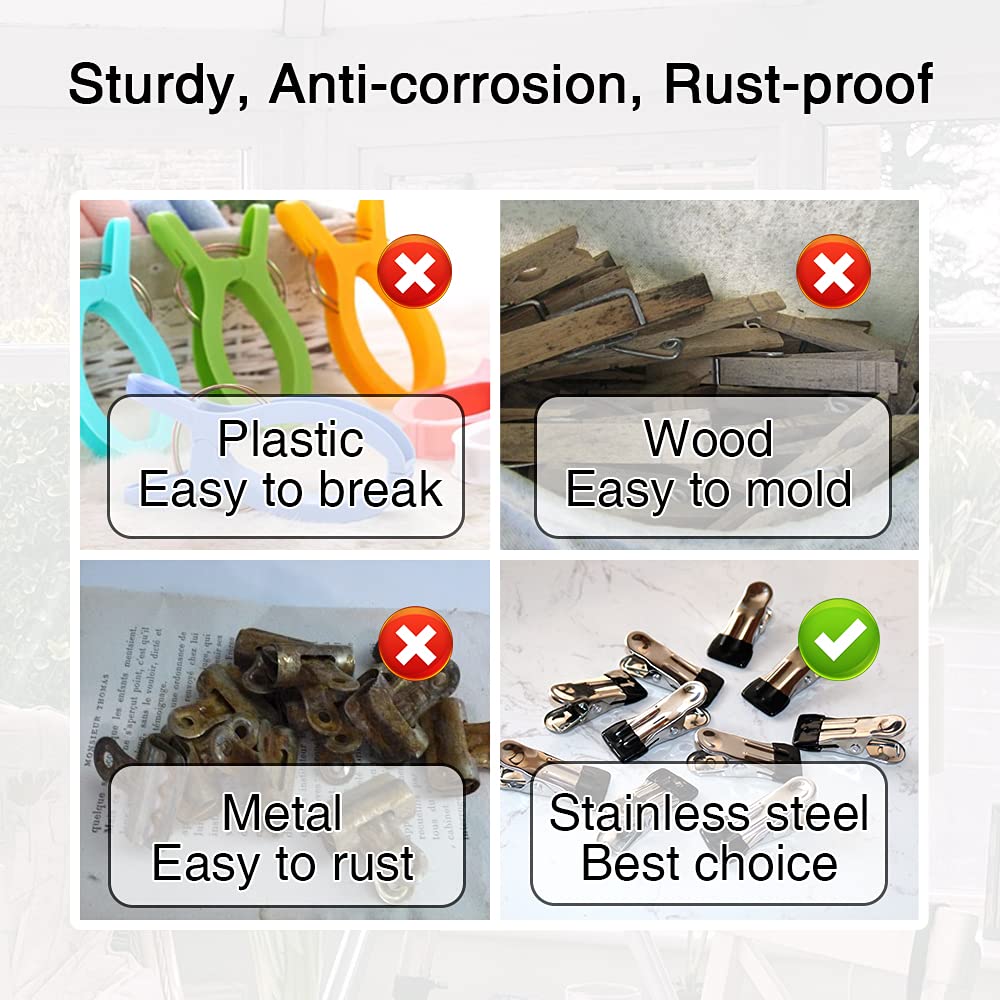 Amazon.com: BERYLER 10 件小衣服別針,附掛鉤,方便懸掛,不銹鋼衣夾,金屬洗衣夾,防銹,多用途: 居家與廚房