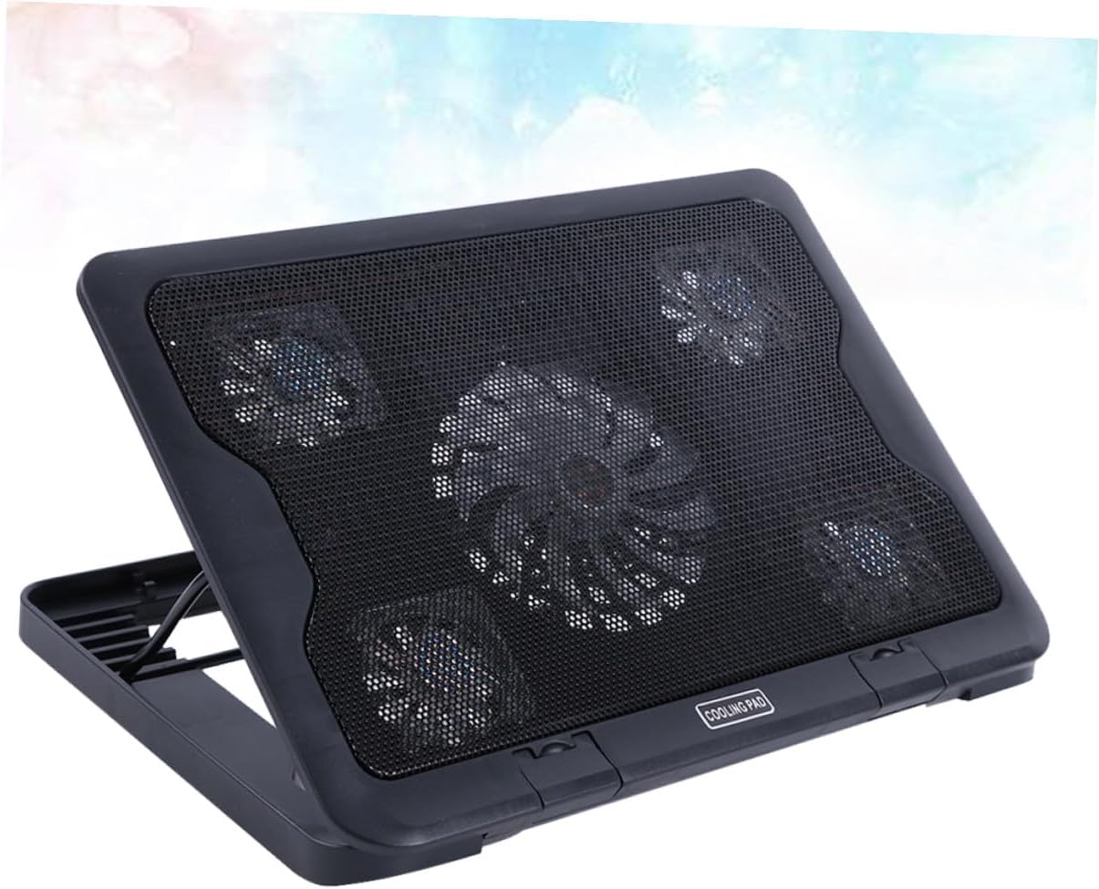 Laptop Cooling Pad with 5 Fans USB-Powered, Adjustable Multi-Angle Cooler Stand, Anti-Skid Heatsink Base for Gaming and Office Laptops