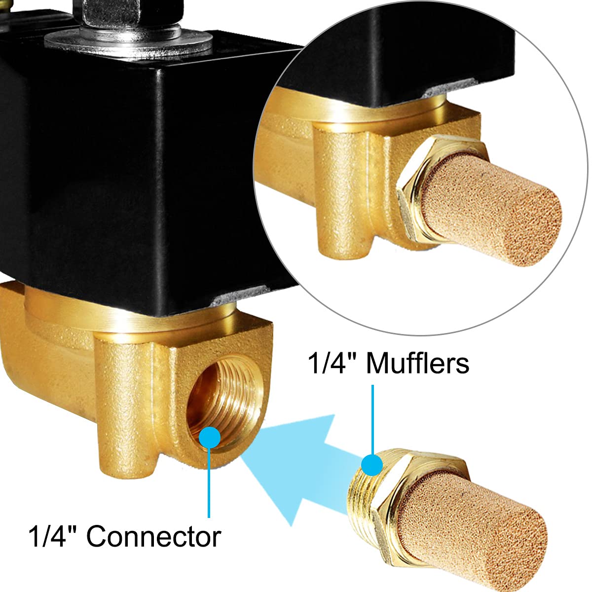 Silenziatore pneumatico in bronzo sinterizzato con filettatura maschio 1/4" esagonale