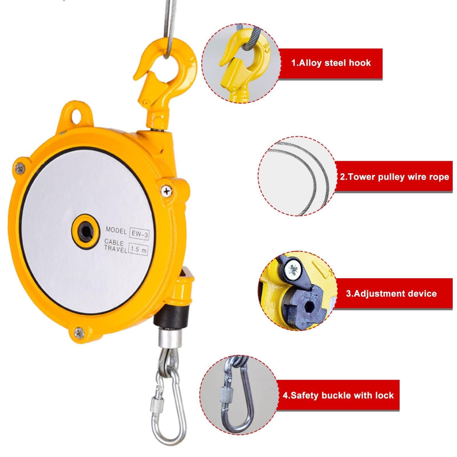 Bilanciatore a molla retrattile con gancio autobloccante, capacità di carico da 1 a 80 kg, strumento professionale per pesare e sollevare