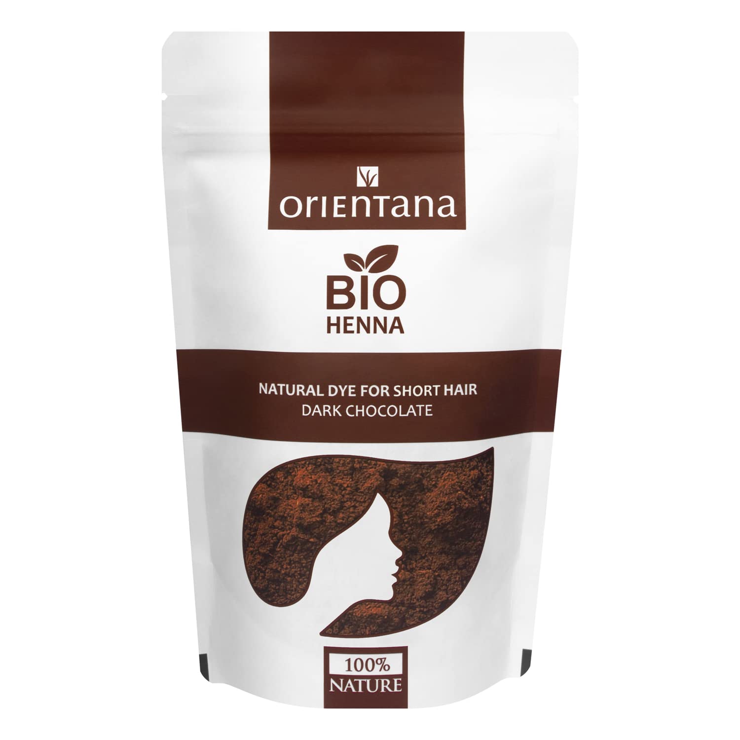 Orientana BIO HENNA Gorzka czekolada do średnich i krótkich włosów – 100% wegańska, 100% ziół, trwale farbuje włosy, nadaje im połysk i objętość, nadaje karmelowy kolor, 50 g