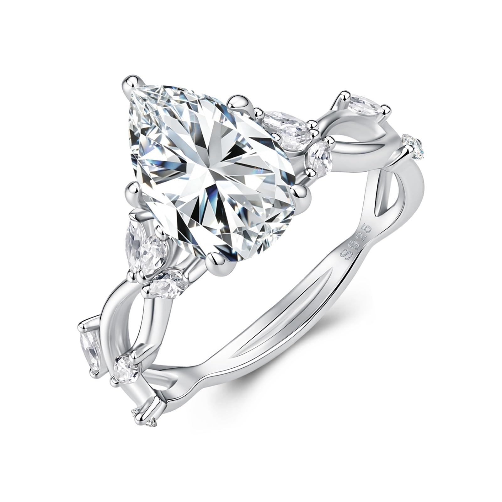 Anello Solitario in Argento Sterling 925 con moissanite a Pera da 3 ct | Anello di fidanzamento o promessa unisex Argento 925 (con punzone) Solitario in moissanite taglio a goccia (qualità 3EX) F