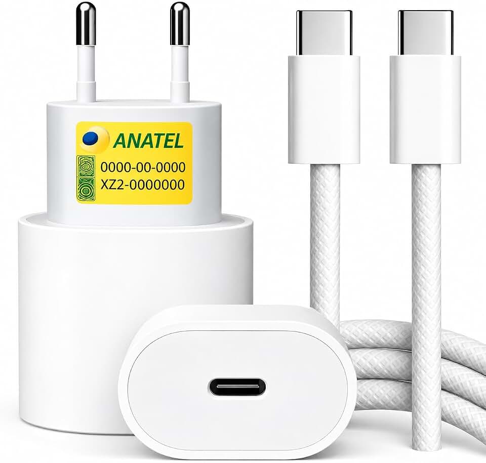 Carregador Turbo 30w Usb-c Com Cabo Tipo C 1 Metro Trançado Branco Fonte De Carregamento Turbo, Alta Potência, Seguro E Compatível Com Iphone 15 16 17, Samsung Xiaomi Motorola LG