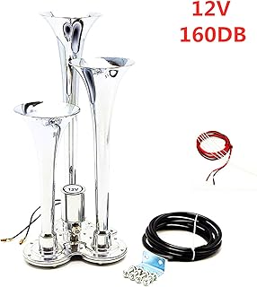 Viping Car Air horn Silver Three-tube horn double row 12V 160DB solenoid valve Electronic control waterproof Large speaker Power horn Whistle Car sound for Car any vehicle truck Lorrys Trains Boatsair