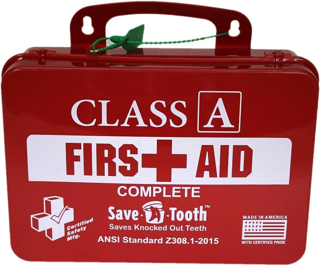 Certified Safety K616-061 18PR Class A Complete First Aid Kit, ANSI Z308.1-2015, Plastic Case, Red