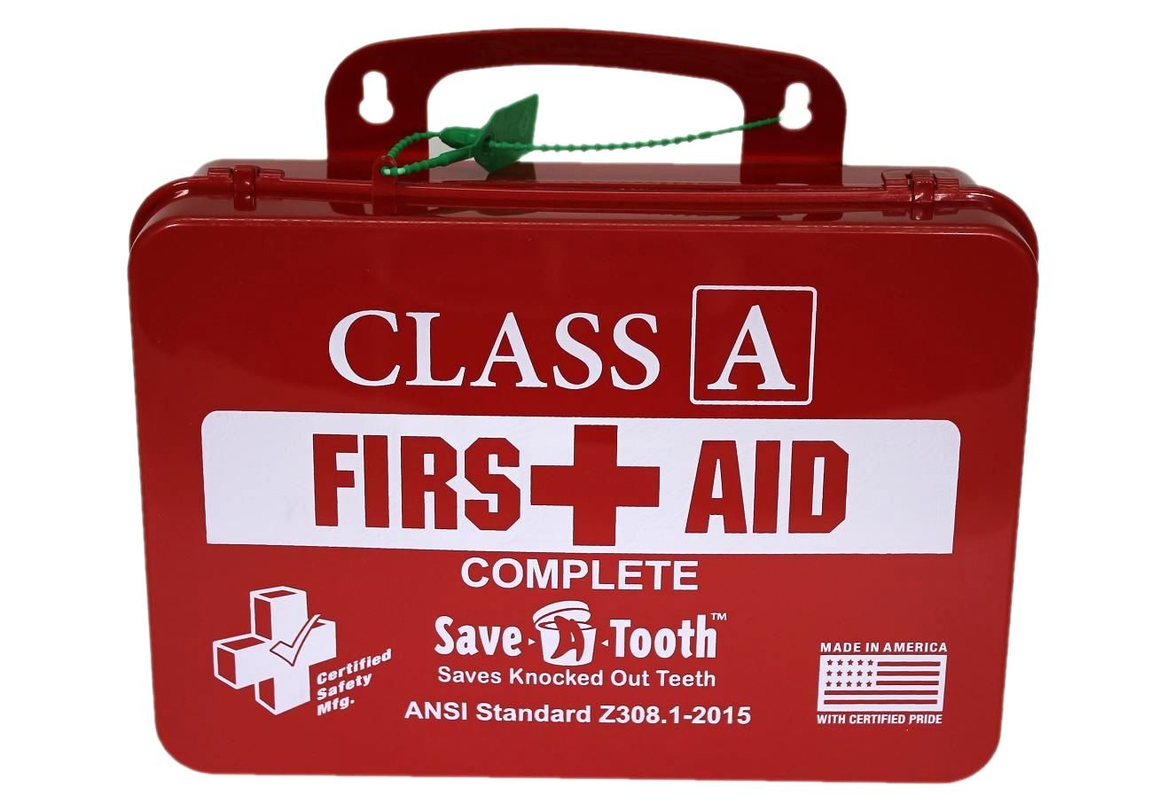 Certified Safety K616-061 18PR Class A Complete First Aid Kit, ANSI Z308.1-2015, Plastic Case, Red